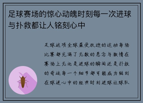 足球赛场的惊心动魄时刻每一次进球与扑救都让人铭刻心中
