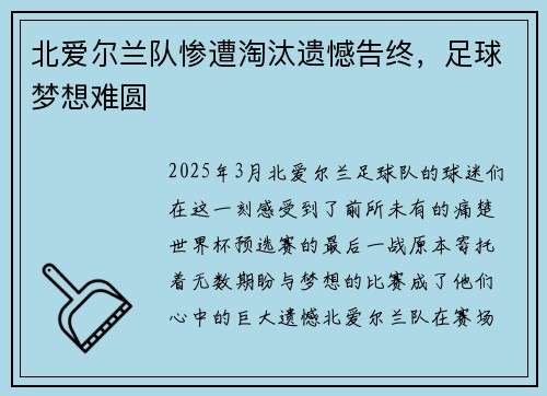 北爱尔兰队惨遭淘汰遗憾告终，足球梦想难圆